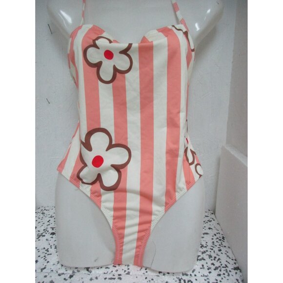 Solid & Striped The Chelsea Pink /White Swimsuit Measures To  Size Small NWOT - Picture 1 of 2